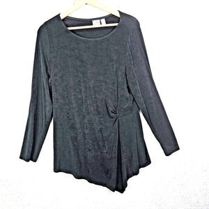 Chicos Travelers Black Asymmetric Hem Tunic Long Sleeve Size 2 Minimalist